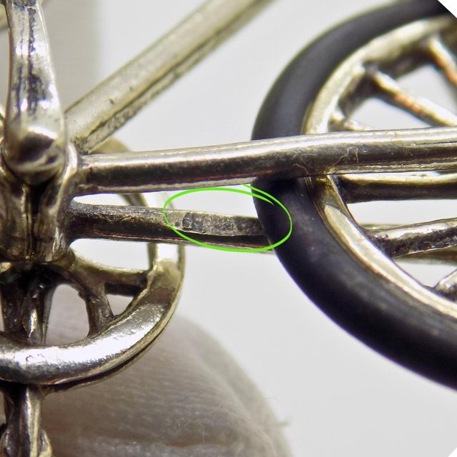 Vintage Italian Handmade Genuine Silver & Rubber Sport Bicycle Dollhouse Miniature For Sale - Image 6 of 8