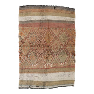 Embroidered Vintage Kilim Rug - 4`5″ X 5`1″ For Sale