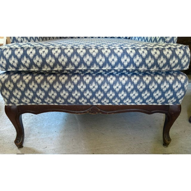 Off-white Mid Century Queen Anne Style Modified Wing Back Chair in Ikat Upholstery For Sale - Image 8 of 9