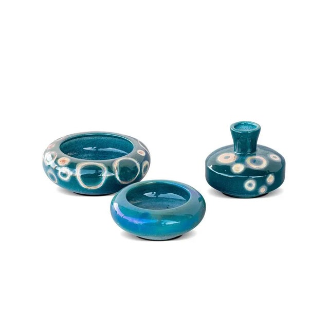 Modular jar with jar, small bowl and large bowl color blue green lustro +perfumer with green botanic berries (erboristeria...