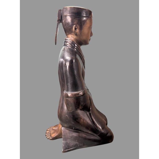 Metal 17" Cast Bronze Figural Kneeling Monk Statue Sculpture For Sale - Image 7 of 11