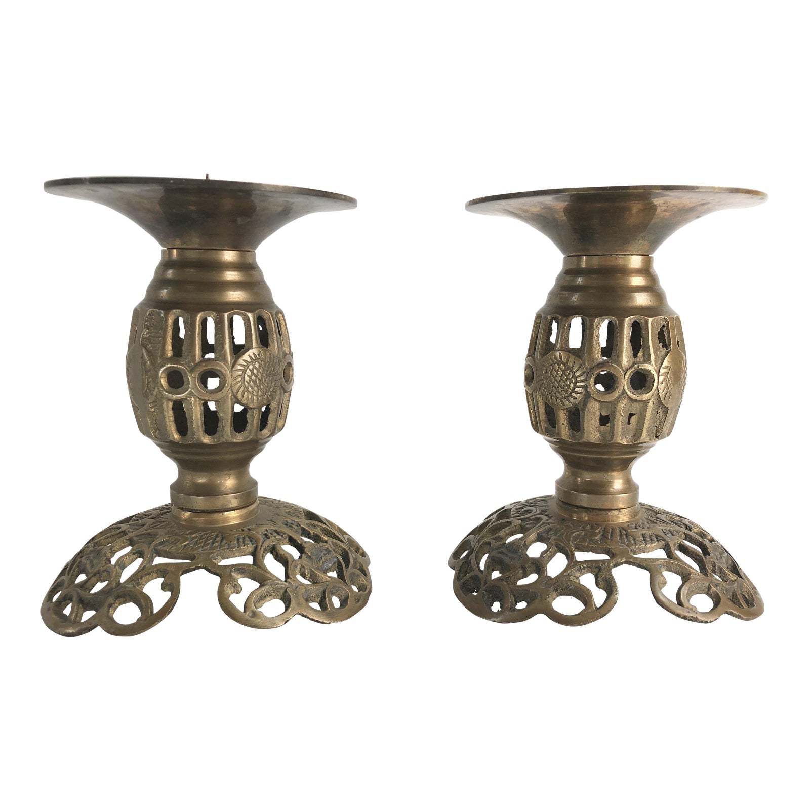 1960s Vintage Chinese Reticulated Brass Candle Holders a Pair Chairish
