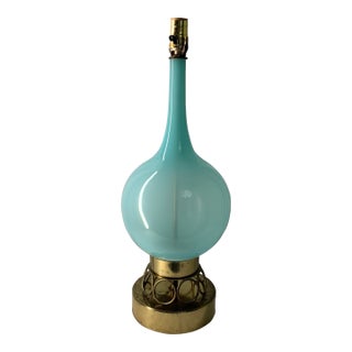 Vintage 1960s Mid-Century Modern Tiffany Blue Murano Opaline Glass Table Lamp For Sale