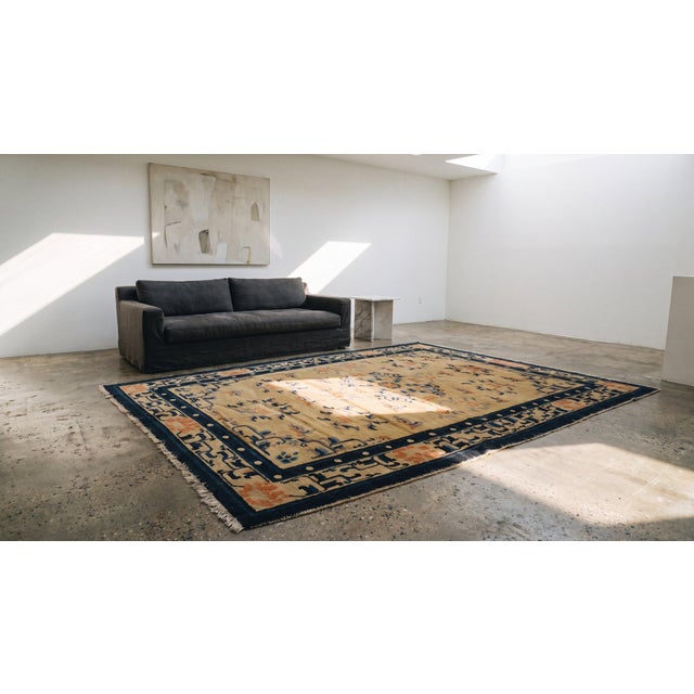 1890s Tan Beige Medallion Antique Chinese Ningxia Rug 4'4" X 7' Handknotted Wool Carpet For Sale - Image 9 of 10