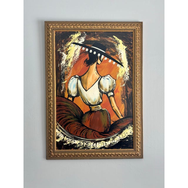 Wood Vintage 1960s Mid-Century Flamenco Dancer Figurative Painting, Signed For Sale - Image 7 of 7