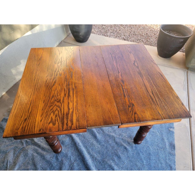 Wood Beautiful Antique 20th Century Solid Oak Table - Hand Turned Barley 5 Leg For Sale - Image 7 of 15