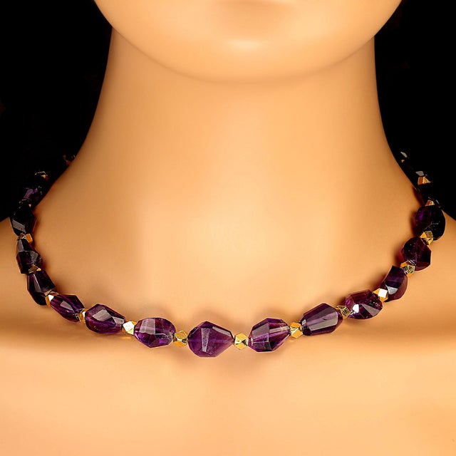 This is part of Chairish’s Fine Jewelry assortment. Gorgeous Purple Amethyst Chunk Necklace with Gold Accents – Unique and...