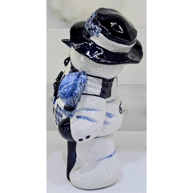 Vintage 1984 Dedham Style Blue White Crackle Glaze Snowman Figurine, Potting Shed Attributed For Sale - Image 4 of 9