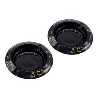 Castaways Hotel Black & Gold Glass Ashtrays - a Pair For Sale