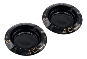 Castaways Hotel Black & Gold Glass Ashtrays - a Pair