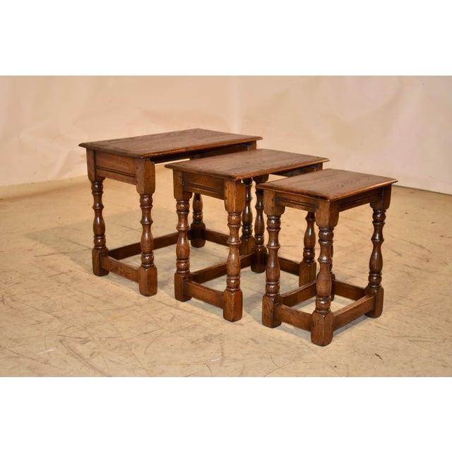 Wood Nest of Three English Oak Tables, Circa 1900 For Sale - Image 7 of 9