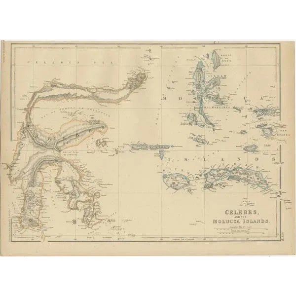 Antique Map of Celebes and the Maluku Islands by W. G. Blackie, 1859 For Sale - Image 3 of 6
