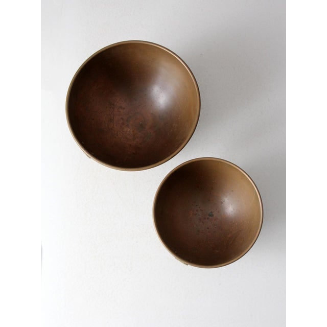 Vintage Copper Mixing Bowls With Hanging Rings Pair For Sale - Image 12 of 13
