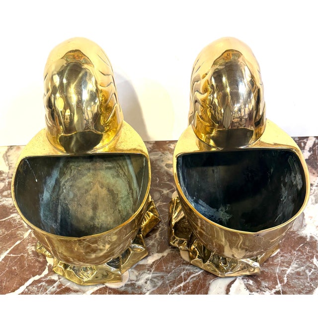 Large Pair Polished Brass Nautilus Shell Vase by Sarreid, Spain, Circa 1970s For Sale - Image 9 of 10