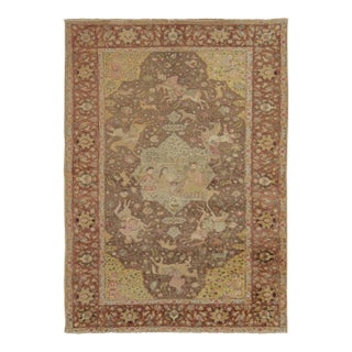 Rare Antique Turkish Rug With Narrative Pictorials in Beige & Brown - Rug & Kilim For Sale