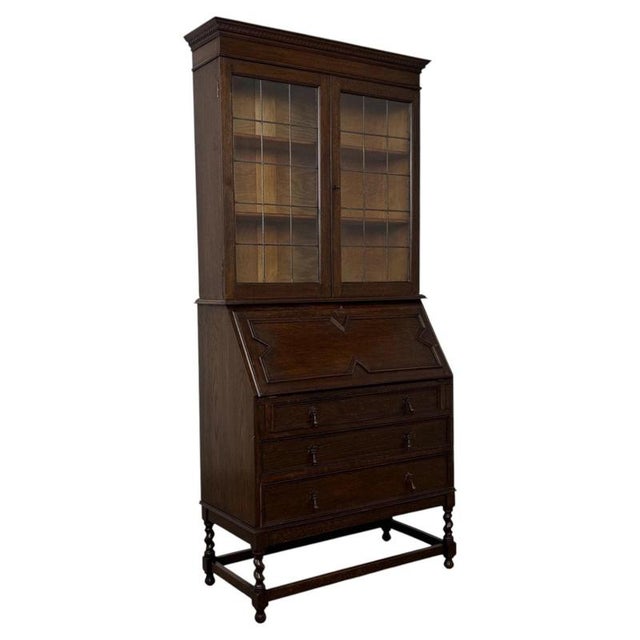 Brown 20th Century Jacobean Oak Bureau Bookcase For Sale - Image 8 of 15
