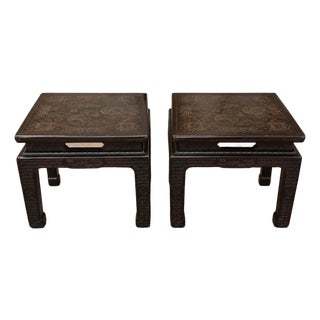 1978 John Widdicomb Asian Modern Incised Lacquer End Tables – Matching Pair For Sale