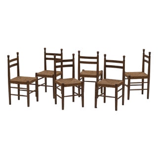Italian Fruitwood Dining Chairs, 1960s, Set of 6 For Sale