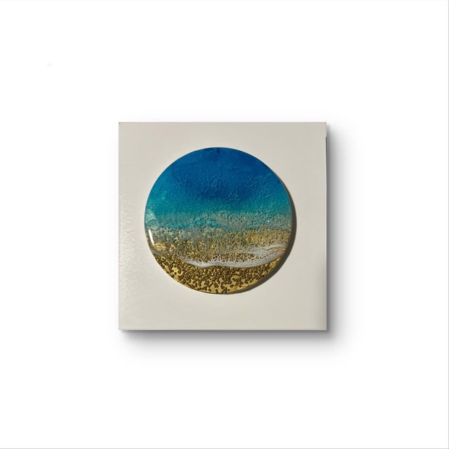 Smooth Touch by Ana Hefco | Mixed Media on ceramic depicting ocean waves and sandy shore. For Sale - Image 4 of 5