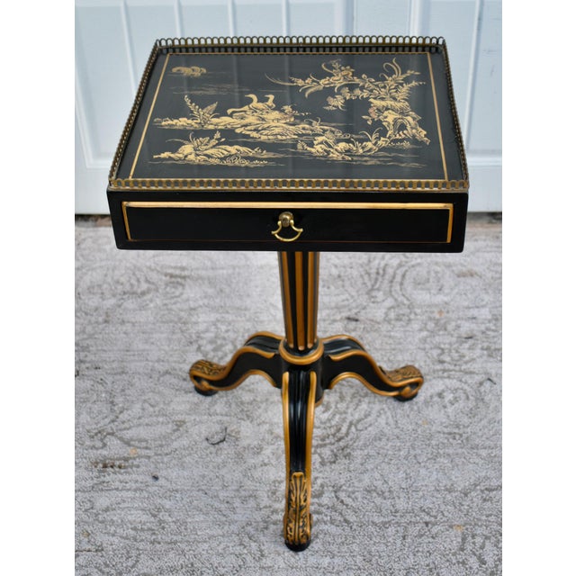 Vintage Drexel Heritage Petite Chinoiserie Painted Accent Table W/Brass Gallery For Sale - Image 9 of 14