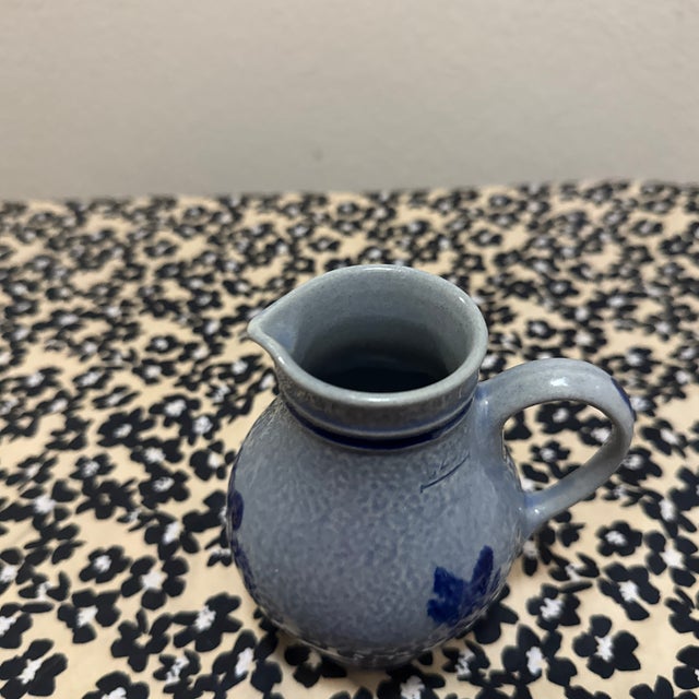 1970s Glazed Blue Stoneware Marzi and Remy Jug Creamer Germany For Sale - Image 4 of 8