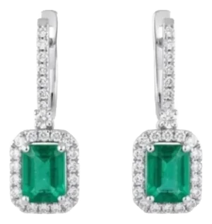 Natural 1.90cts Emerald & 0.72cts Diamond Earring in 14k White Gold