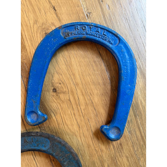 Vintage St. Pierre Royal Blue Drop-Forged Steel Pitching Horseshoes Outdoor Games -Set of 3 For Sale - Image 11 of 11