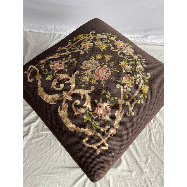 Early 20th Century Victorian Floral Needlepoint Parlor Stool For Sale - Image 10 of 12