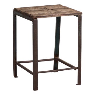Vintage Industrial Stool in Pine Wood and Iron, Central Europe, 1950 For Sale