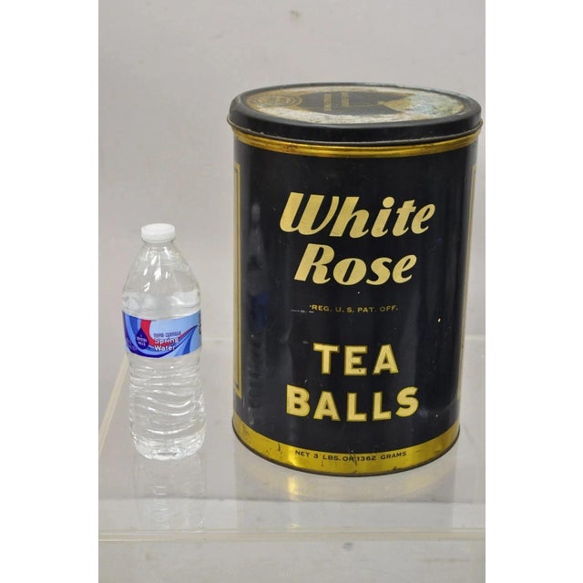 Vintage Art Deco White Rose Tea Balls 3 lbs Tin Metal Container Can Advertisement. Circa Early 20th Century. Measurements:...
