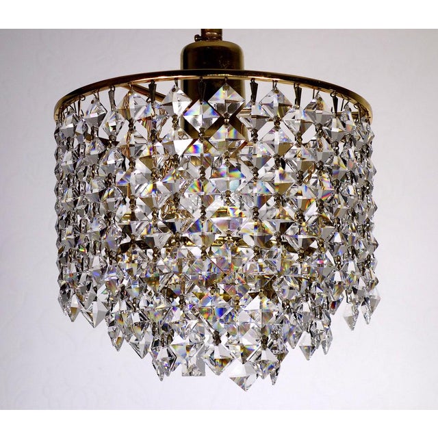 Hollywood Regency Brass and Crystal Rainbow Chandelier from Palwa, 1970s For Sale - Image 3 of 18