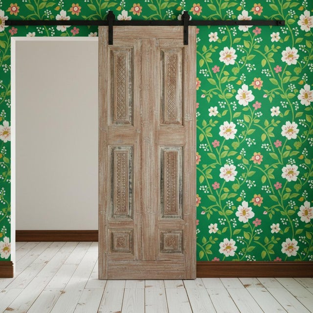 Antique Floral Hand-Carved French Double Doors | Custom Rustic Architectural Doors 80x24 For Sale - Image 4 of 4