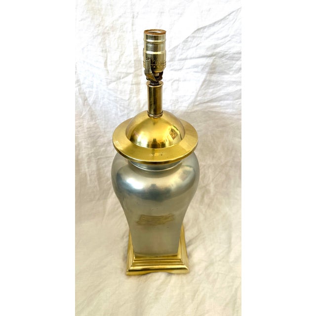 Vintage MCM Silver & Brass Metal Ginger Jar Table Lamp For Sale - Image 4 of 8