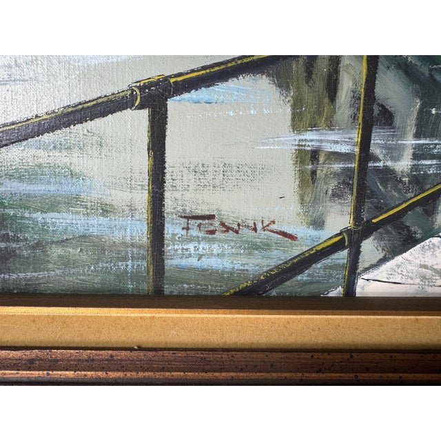 1960’s Frank European Town Landscape Scene Oil on Canvas Painting, Framed For Sale - Image 10 of 11