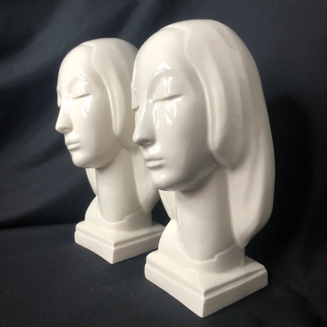 Vintage Art Deco Ceramic Blanc De Chine Busts - a Pair For Sale In West Palm - Image 6 of 6