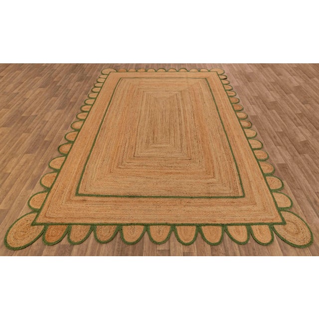 Textile 2'x4' Olive Green Scallop Jute Hand Made Rug For Sale - Image 7 of 12