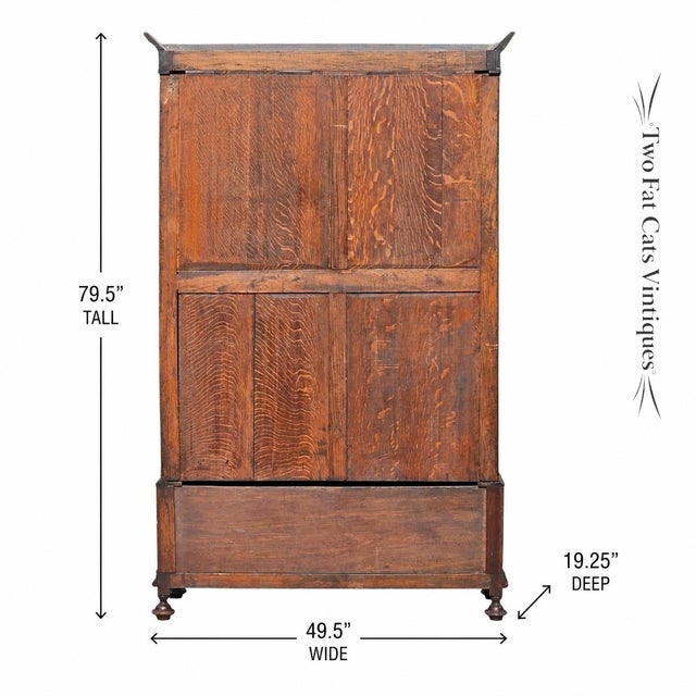 Antique Victorian Oak Wardrobe | Armoire | 3-Piece Knockdown | Beveled Mirror | Key | 19th Century For Sale - Image 16 of 18