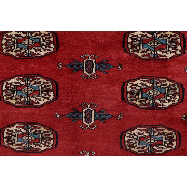 1990s Rustic Bokhara Red/Blue Hand Knotted Wool Rug For Sale - Image 5 of 9