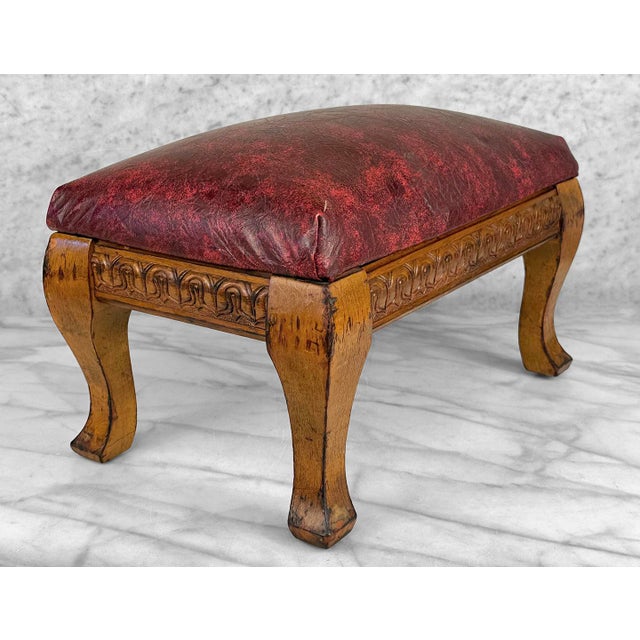 Antique Edwardian Maple Carved Footstool Ottoman For Sale - Image 4 of 11