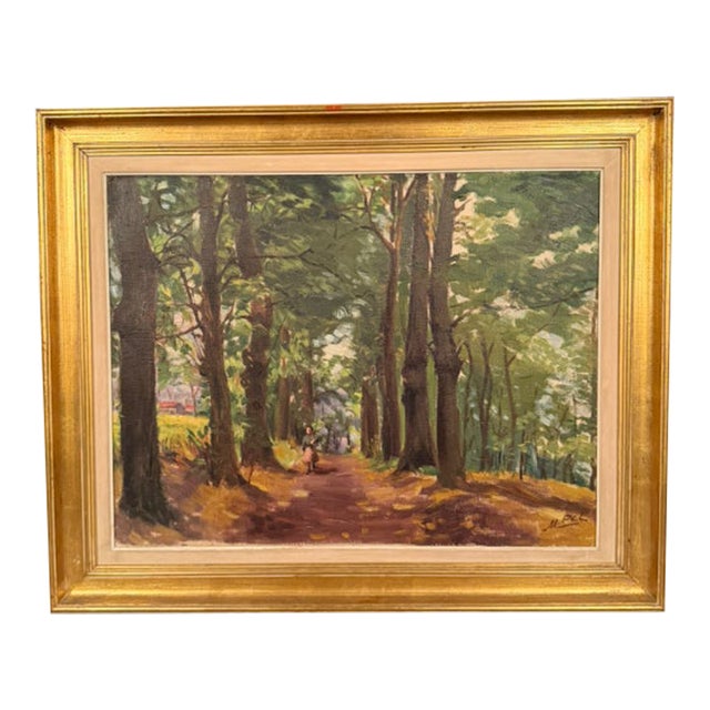 Antique Impressionist Country Path Landscape Oil Painting, Signed M. Pell, Circa 1920 For Sale