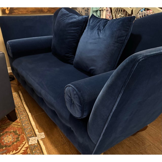 Unique Vintage Curvy High- Back Blue Velvet Sofa in Style of Bretz Gaudi For Sale - Image 11 of 11