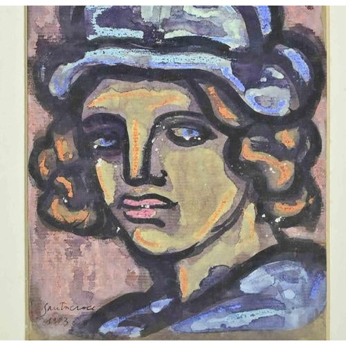Antonio Santacroce, Portrait, 1983, Watercolor, Framed For Sale - Image 4 of 5