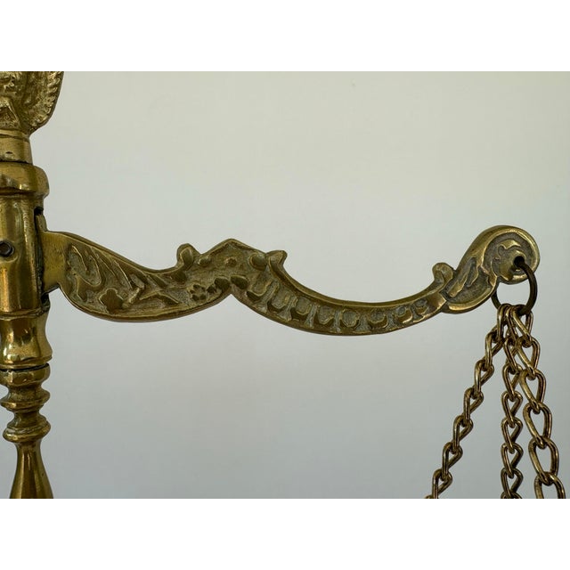 Metal Vintage Brass Balance Scale With Bald Eagle Finial, 16.5” For Sale - Image 7 of 12
