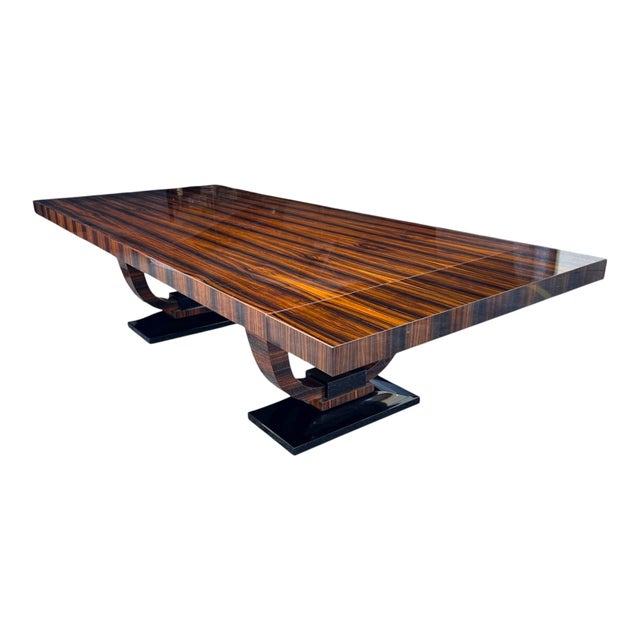 1980s Grand Macassar Ebony Veneer Dining Table With Pedestal Base For Sale - Image 4 of 9