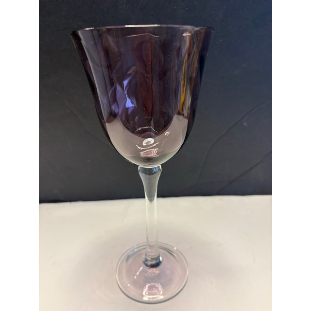 Mid 20th Century Mid 20th Vintage Mid Century Modern Amethyst Hand-Blown Wine Goblets With Spiral Optic Bowls - Set of 6 For Sale - Image 5 of 8