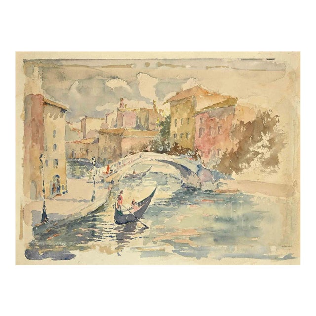 Unknown, View of Canal in Venice, Drawing, Mid-20th Century For Sale