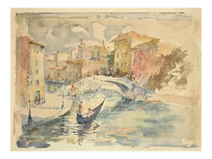 Unknown, View of Canal in Venice, Drawing, Mid-20th Century