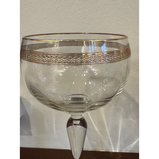 English Vintage Italian Gold Rimmed Handblown Coupe Glasses For Sale - Image 3 of 7