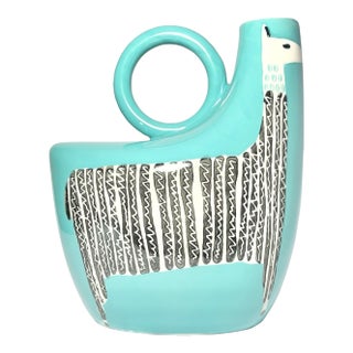 West Elm Ceramic Turquoise “Llama” Handled Pitcher Jug For Sale