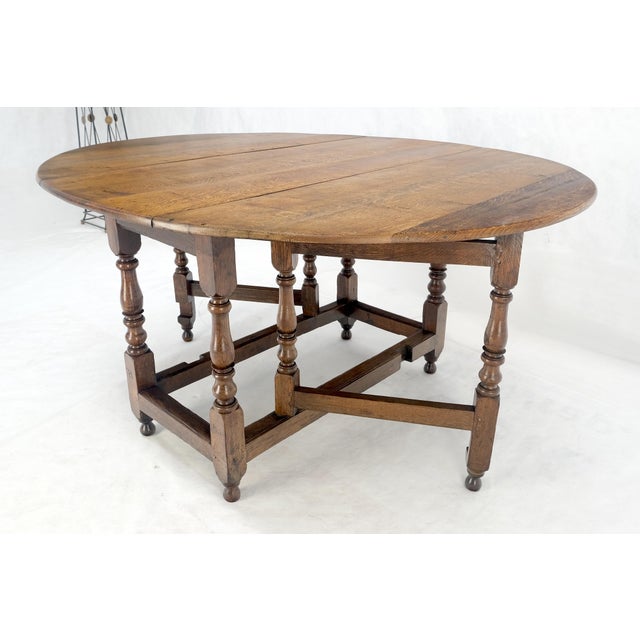 Solid Tiger Oak Oval Drop Leaf Gate Leg Dining Table Clean! For Sale - Image 16 of 18